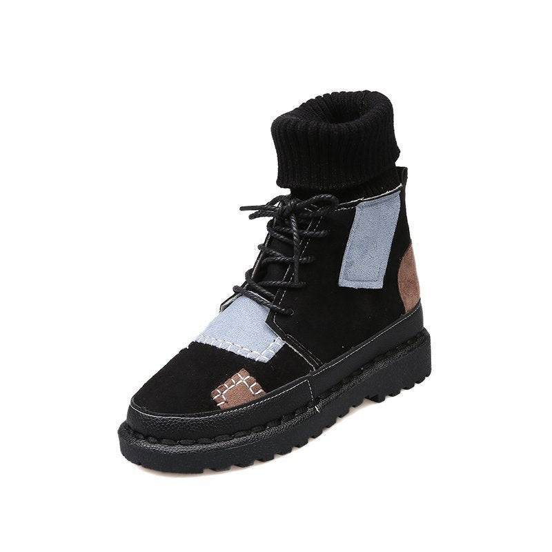 Women's Casual Suede Ankle Fold Unique Style Patchwork Boots