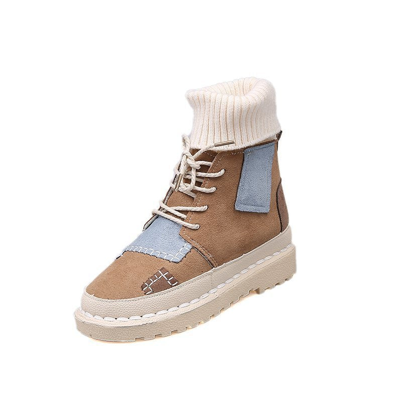 Women's Casual Suede Ankle Fold Unique Style Patchwork Boots