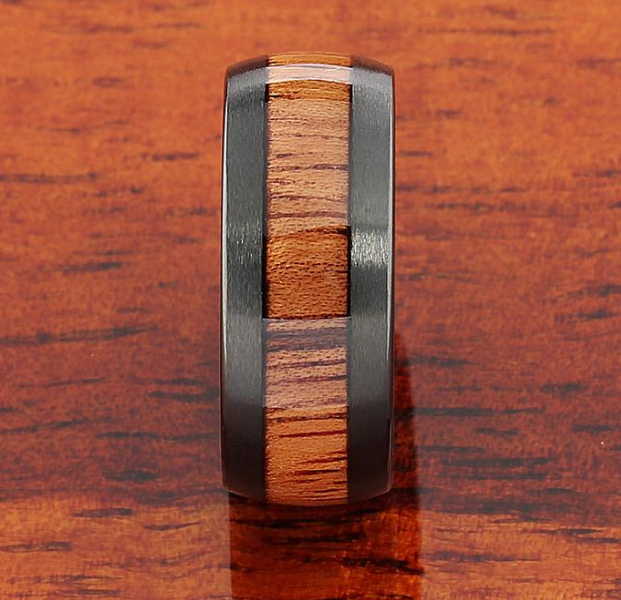 Black Brushed Koa Wood Tungsten Ring