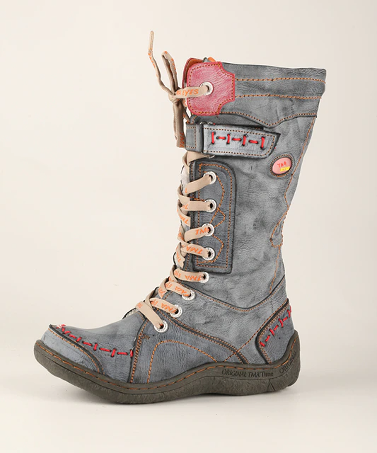Women's Washed Leather Hand Stitched Single Strap Mid Calf Boots