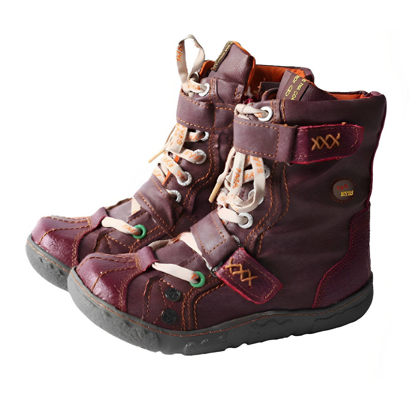 Women's Double Strapped Washed Hand-Stitched Leather Faux Fur Lined Comfortable Warm Huggy Style Winter Boots