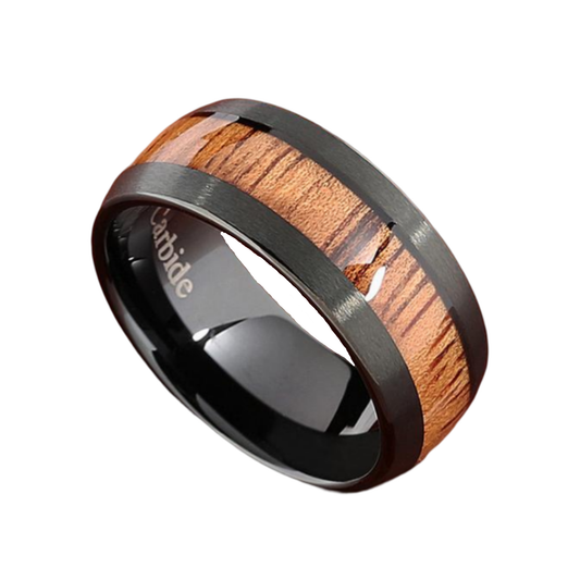 Black Brushed Koa Wood Tungsten Ring