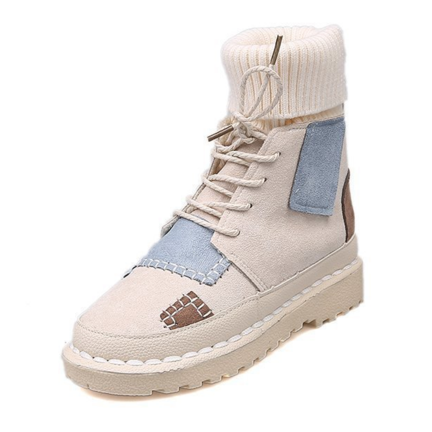 Women's Casual Suede Ankle Fold Unique Style Patchwork Boots