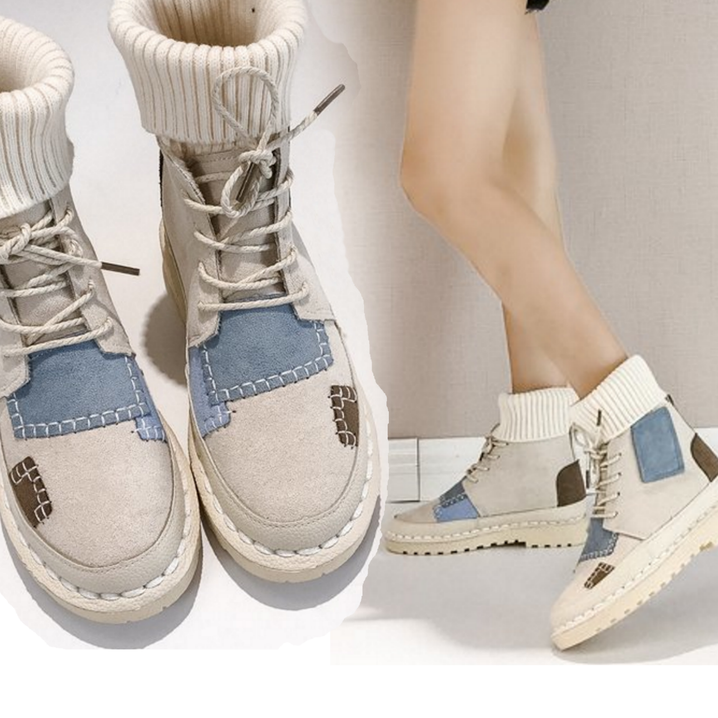 Women's Casual Suede Ankle Fold Unique Style Patchwork Boots