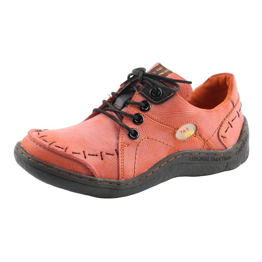 Women's Retro Hand-Stitched Lace Up Washed Leather Round Toe Flat Heeled Sneaker