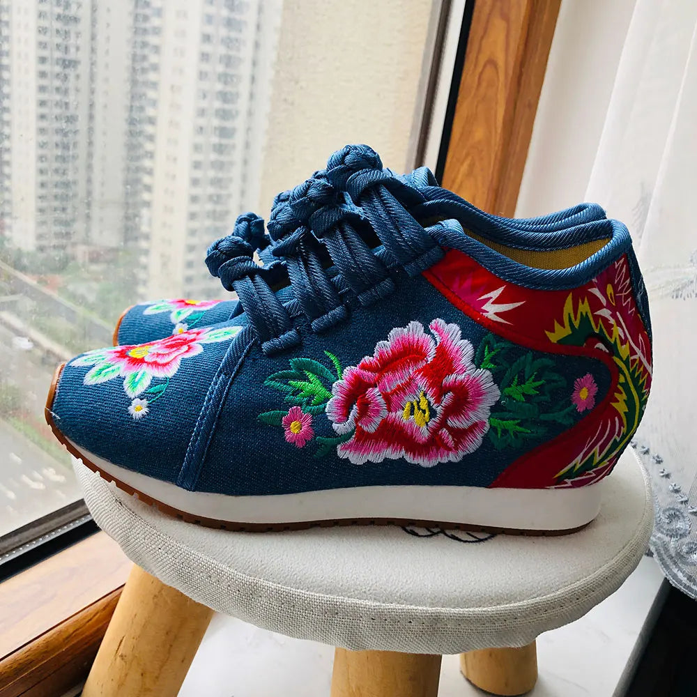 New Women's Flower Embroidered Flats - Carefree Canvas Comfies