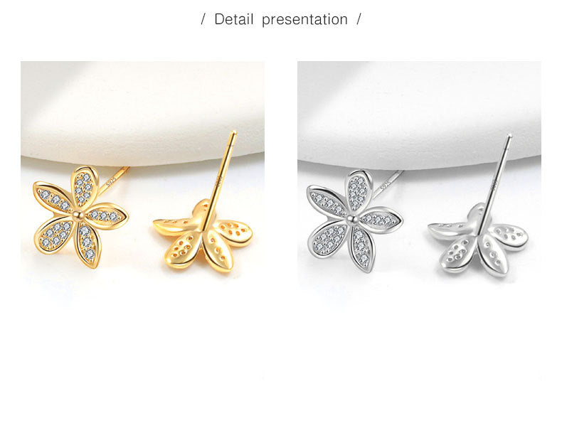 1 Pair 18K Gold Plated 925 Sterling Silver Zircon 925 Sterling Silver Earrings Flower Ear Studs