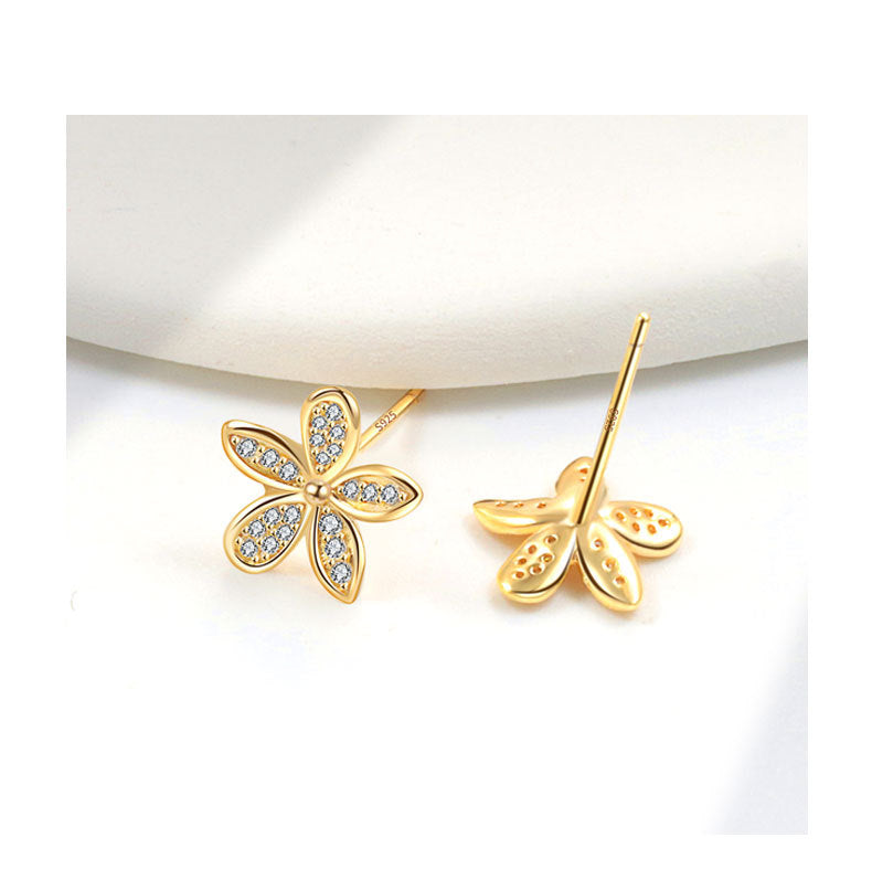 1 Pair 18K Gold Plated 925 Sterling Silver Zircon 925 Sterling Silver Earrings Flower Ear Studs