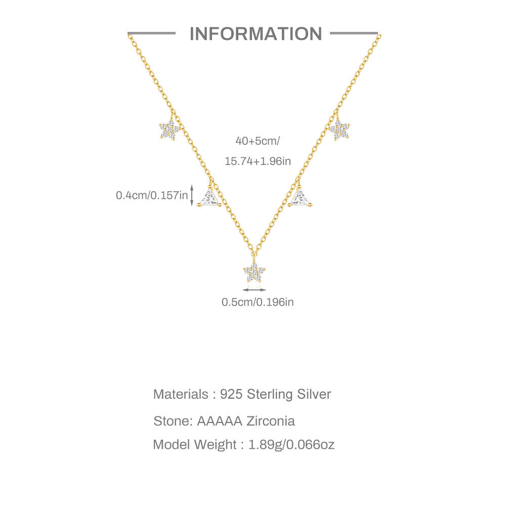 925 Sterling Silver Zircon cable chain Plating Triangle Flower Multi Charms Necklace