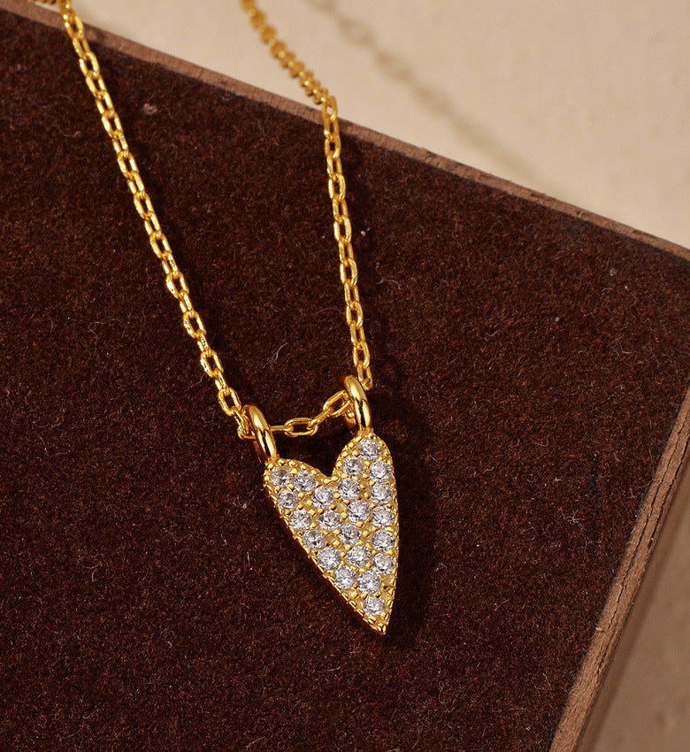 925 Sterling Silver Zircon cable chain Heart Shape Pendant Necklace