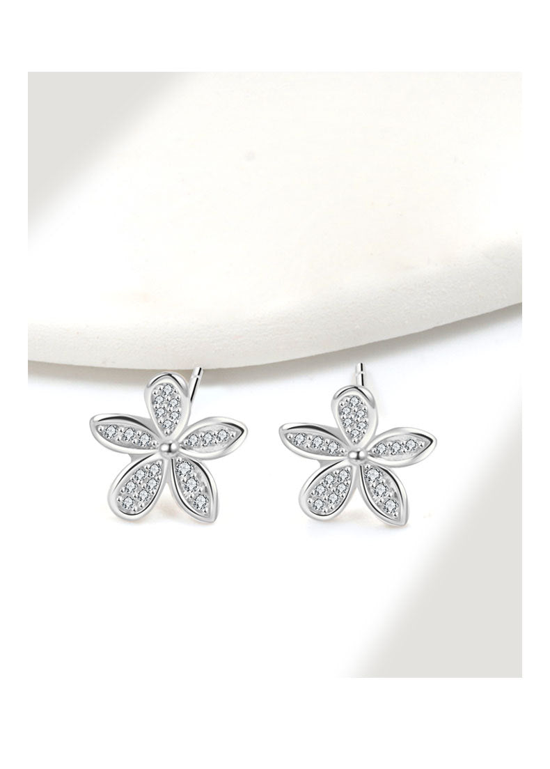 1 Pair 18K Gold Plated 925 Sterling Silver Zircon 925 Sterling Silver Earrings Flower Ear Studs