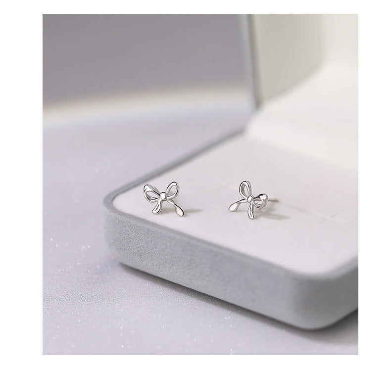 1 Pair 925 Sterling Silver S999 Silver 925 Sterling Silver Earrings Bow Knot Ear Studs