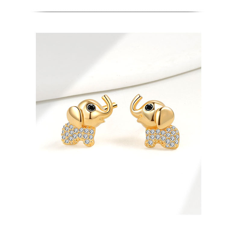 1 Pair 18K Gold Plated 925 Sterling Silver Zircon 925 Sterling Silver Earrings Elephant Ear Studs