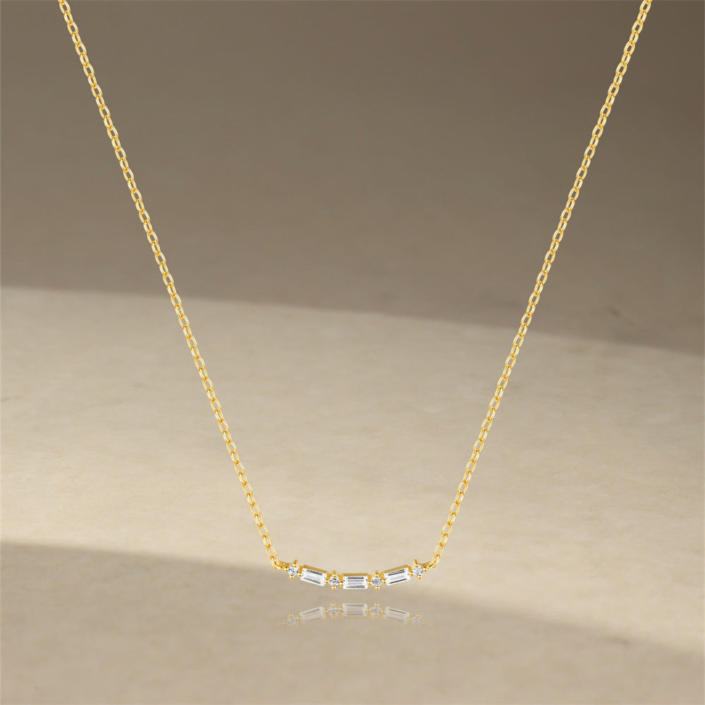 925 Sterling Silver Zircon cable chain Plating Geometric Pendant Necklace