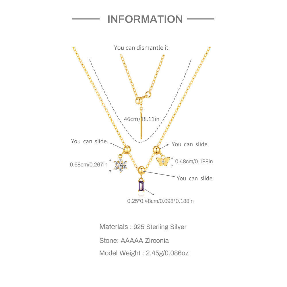 925 Sterling Silver Turquoise Zircon cable chain Plating Geometric Heart Shape Bow Knot Pendant Necklace