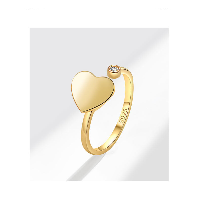 18K Gold Plated 925 Sterling Silver Zircon Heart Shape Open Rings Anxiety Ring 925 Sterling Silver Rings