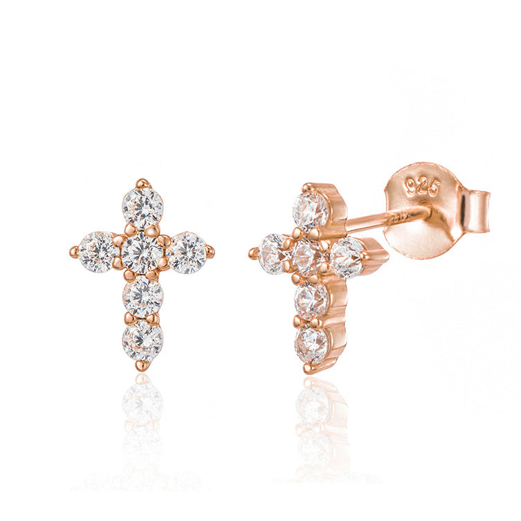 1 Pair 925 Sterling Silver Zircon 925 Sterling Silver Earrings Cross Ear Studs