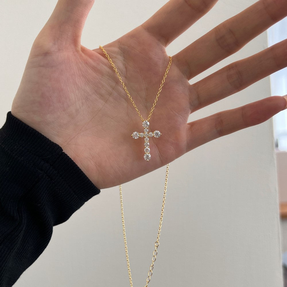 925 Sterling Silver Zircon cable chain Plating Cross Pendant Necklace