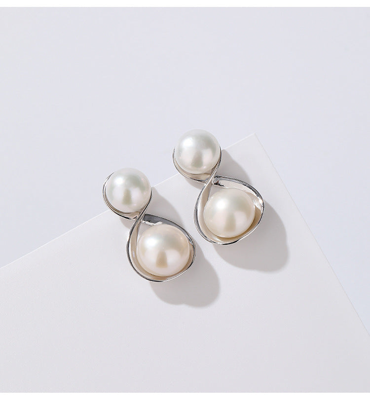 1 Pair 925 Sterling Silver Pearl 925 Sterling Silver Earrings Geometric Ear Studs