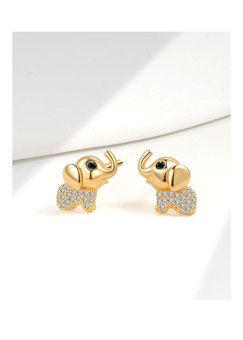 1 Pair 18K Gold Plated 925 Sterling Silver Zircon 925 Sterling Silver Earrings Elephant Ear Studs