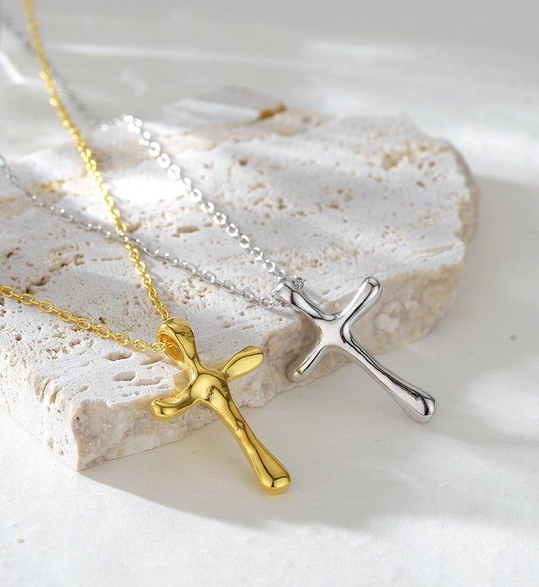 925 Sterling Silver cable chain Plating Cross Pendant Necklace