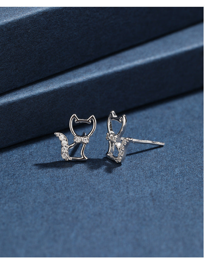 1 Pair 925 Sterling Silver Zircon 925 Sterling Silver Earrings Cat Ear Studs