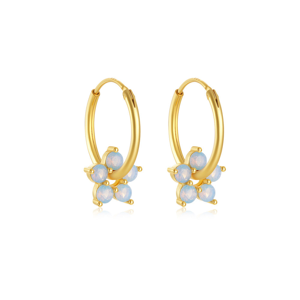 1 Pair 925 Sterling Silver Opal Zircon 925 Sterling Silver Earrings Geometric Flower Earrings