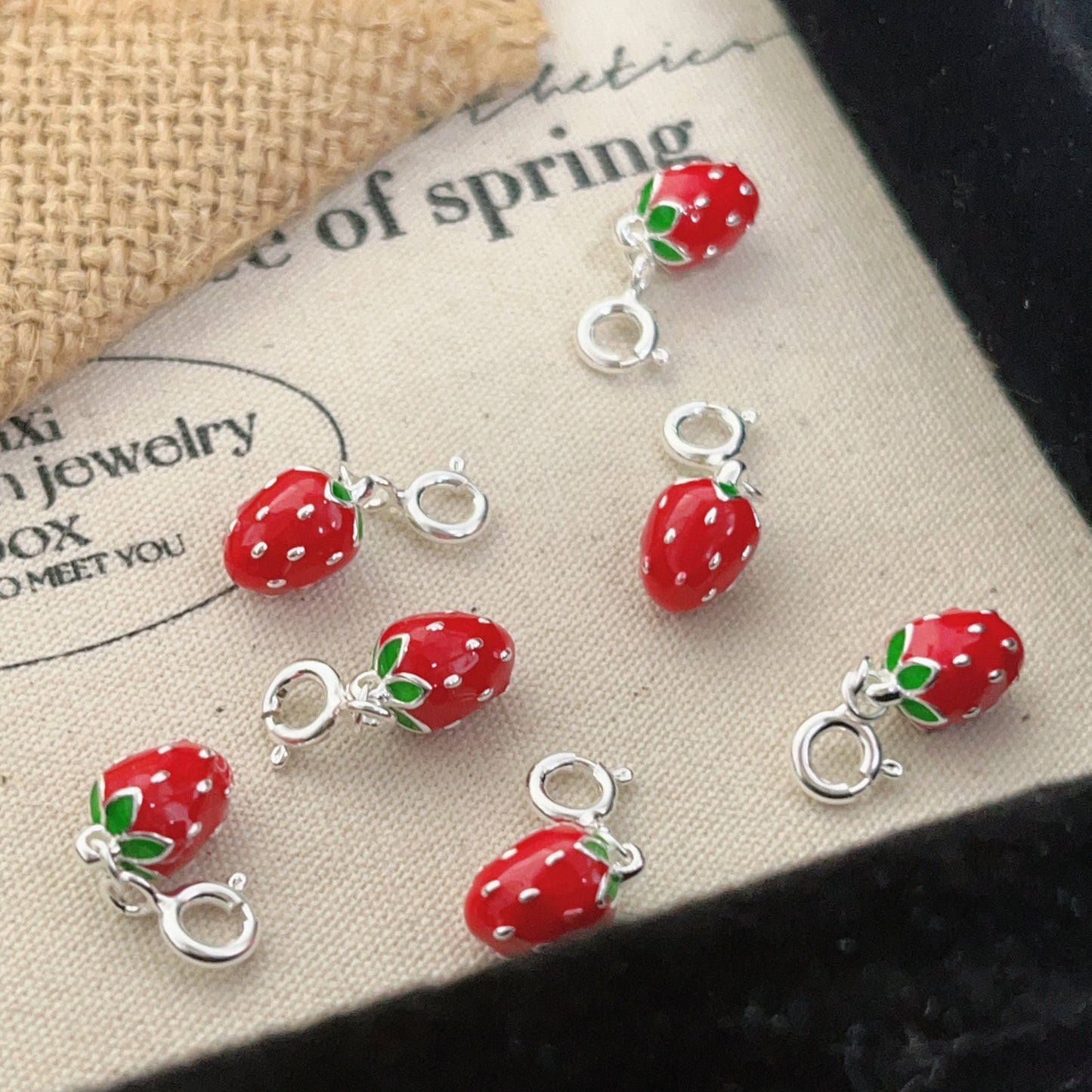 925 Sterling Silver ball chain Enamel Fruit Strawberry Pendant Necklace