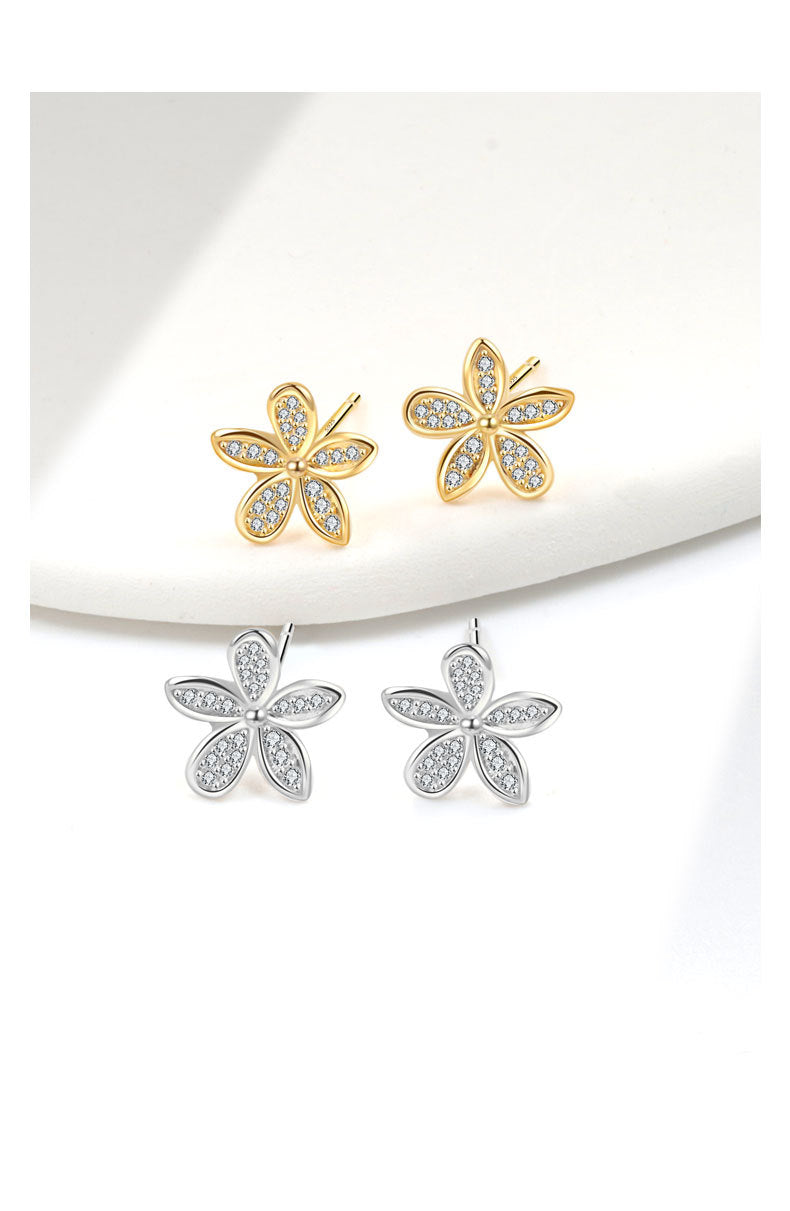 1 Pair 18K Gold Plated 925 Sterling Silver Zircon 925 Sterling Silver Earrings Flower Ear Studs