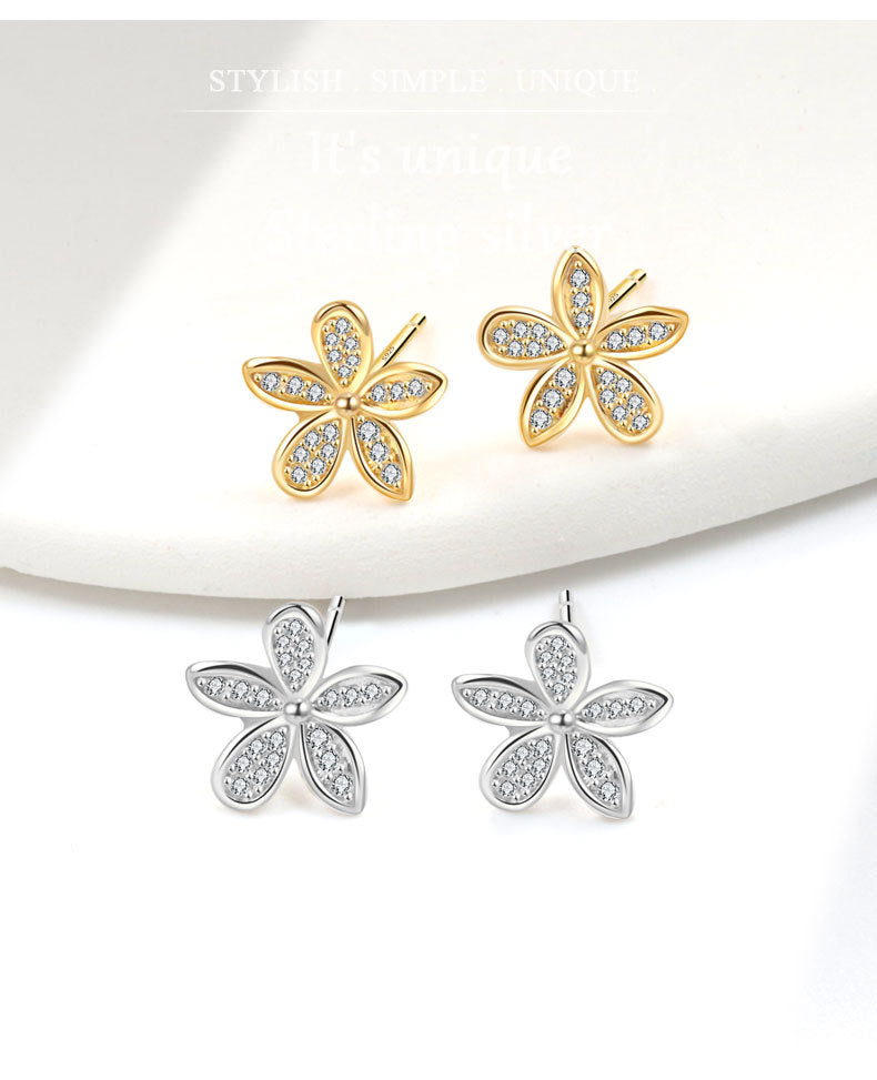 1 Pair 18K Gold Plated 925 Sterling Silver Zircon 925 Sterling Silver Earrings Flower Ear Studs