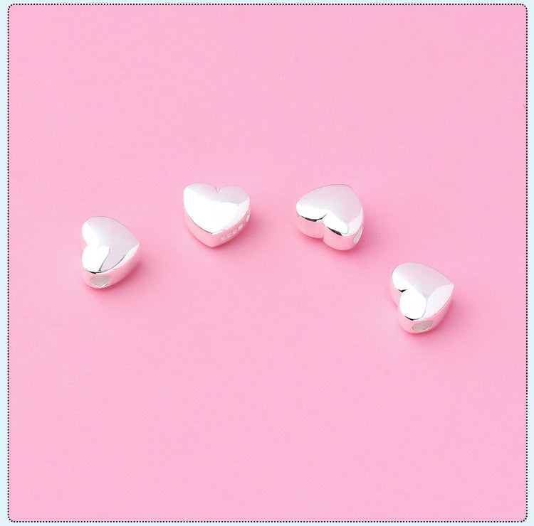 S925 Silver Prime Silver Solid Horizontal Glossy Heart-Shaped Spacer Beads Heart-Shaped Sliver Beads DIY Beaded Bracelet Silver Accessories