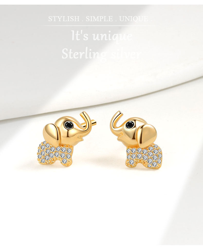 1 Pair 18K Gold Plated 925 Sterling Silver Zircon 925 Sterling Silver Earrings Elephant Ear Studs