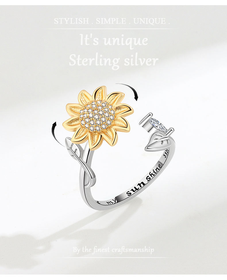 925 Sterling Silver Zircon Flower Open Rings Anxiety Ring 925 Sterling Silver Rings