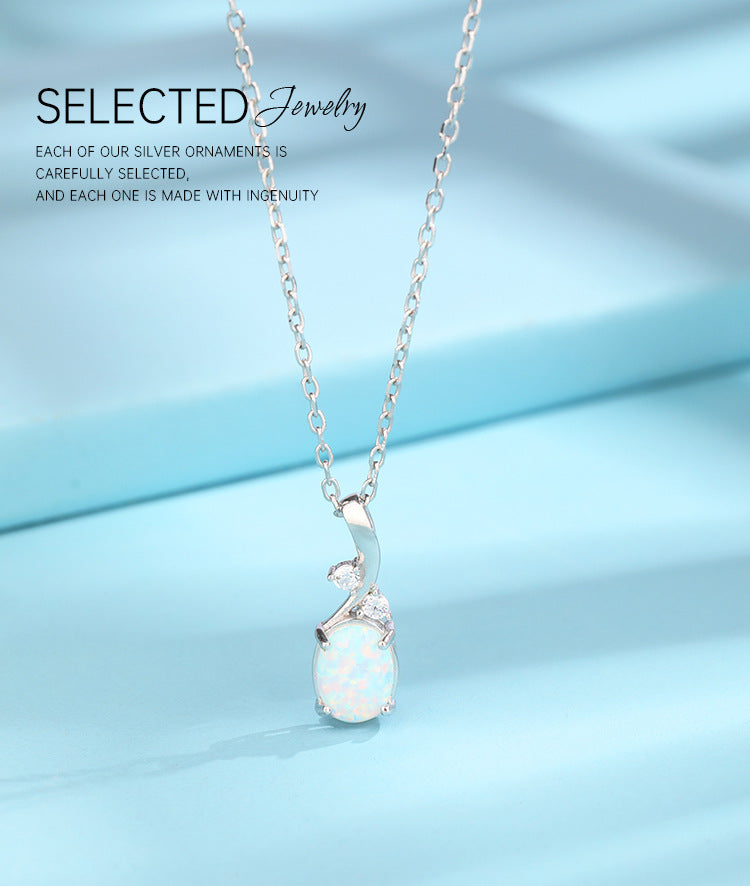 925 Sterling Silver Opal Zircon cable chain Inlay Geometric Pendant Necklace