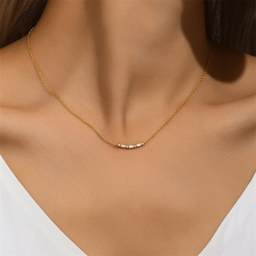 925 Sterling Silver Zircon cable chain Plating Geometric Pendant Necklace