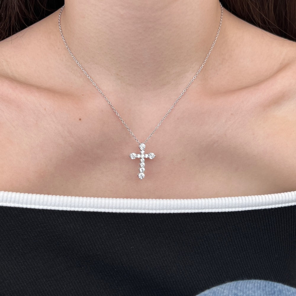 925 Sterling Silver Zircon cable chain Plating Cross Pendant Necklace