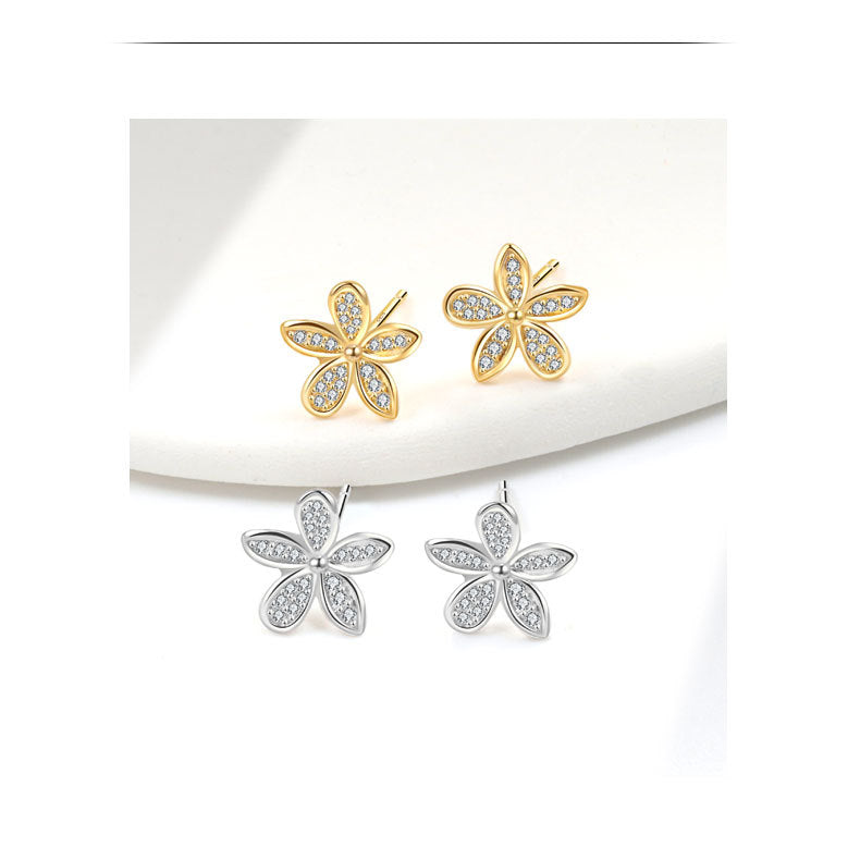 1 Pair 18K Gold Plated 925 Sterling Silver Zircon 925 Sterling Silver Earrings Flower Ear Studs