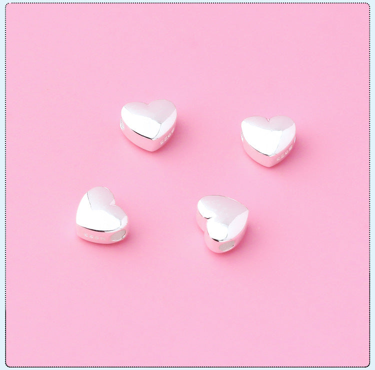 S925 Silver Prime Silver Solid Horizontal Glossy Heart-Shaped Spacer Beads Heart-Shaped Sliver Beads DIY Beaded Bracelet Silver Accessories