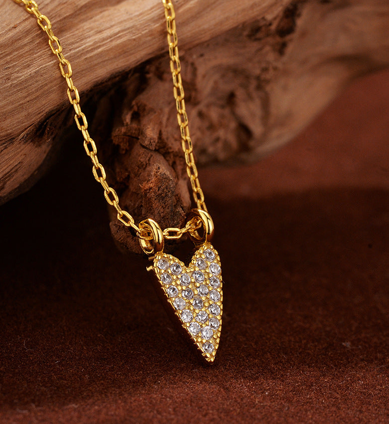 925 Sterling Silver Zircon cable chain Heart Shape Pendant Necklace