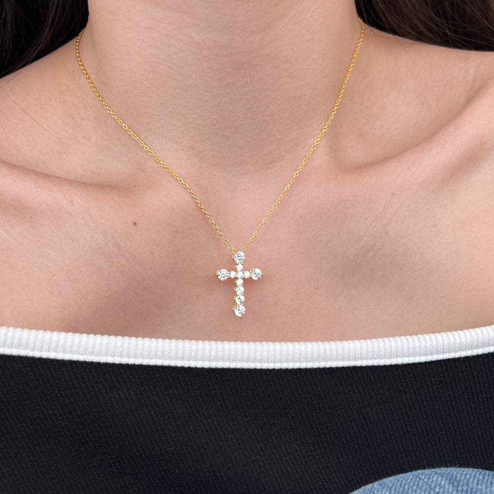 925 Sterling Silver Zircon cable chain Plating Cross Pendant Necklace