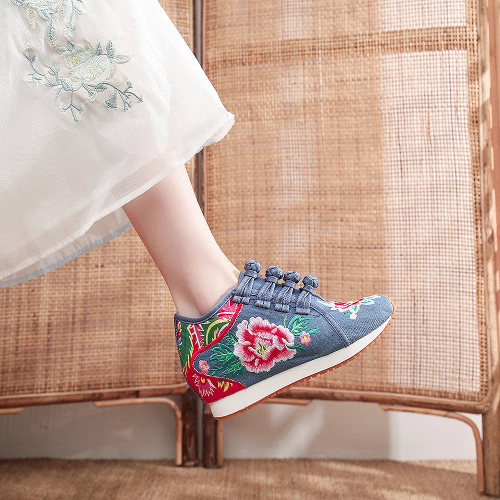 New Women's Flower Embroidered Flats - Carefree Canvas Comfies