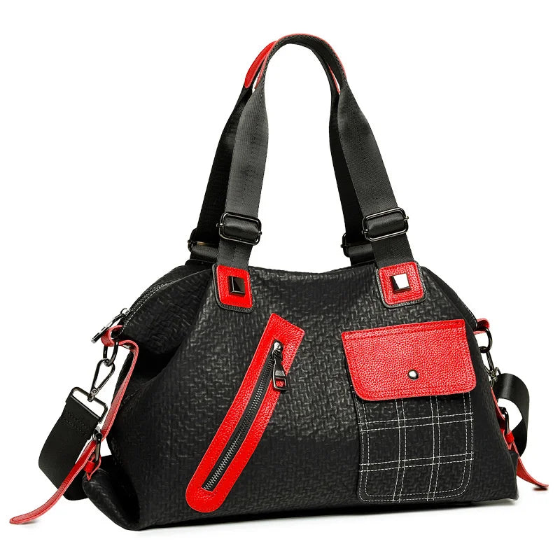 Split Leather 'Red'N'Blacker'  Bold Contrast High Capacity Handbag