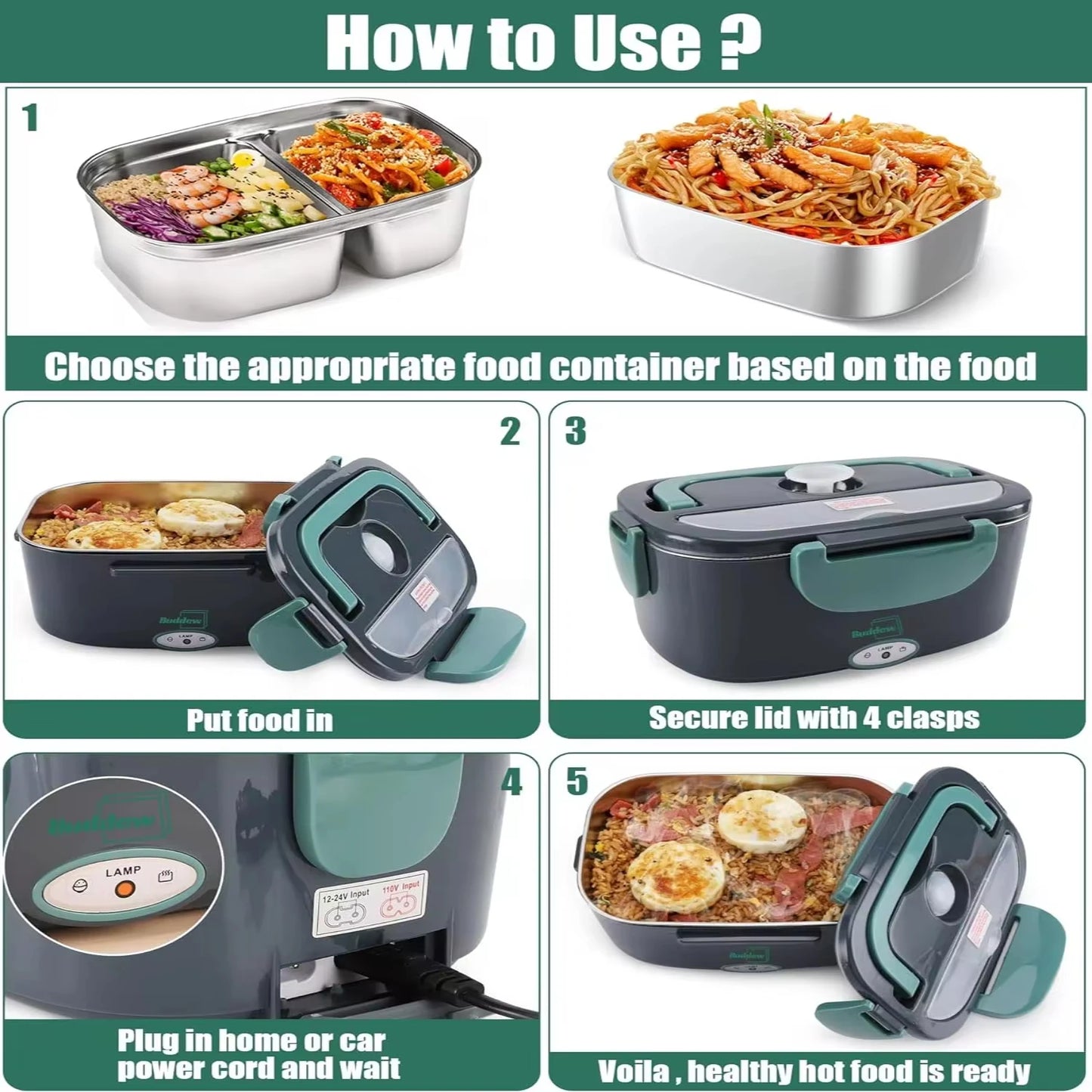 80W Heated Lunchbox With Heat Trays And Carrying Case