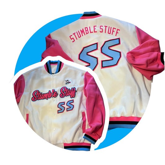 Stumble Stuff’s Pastel Punch Retro Style Varsity Jacket