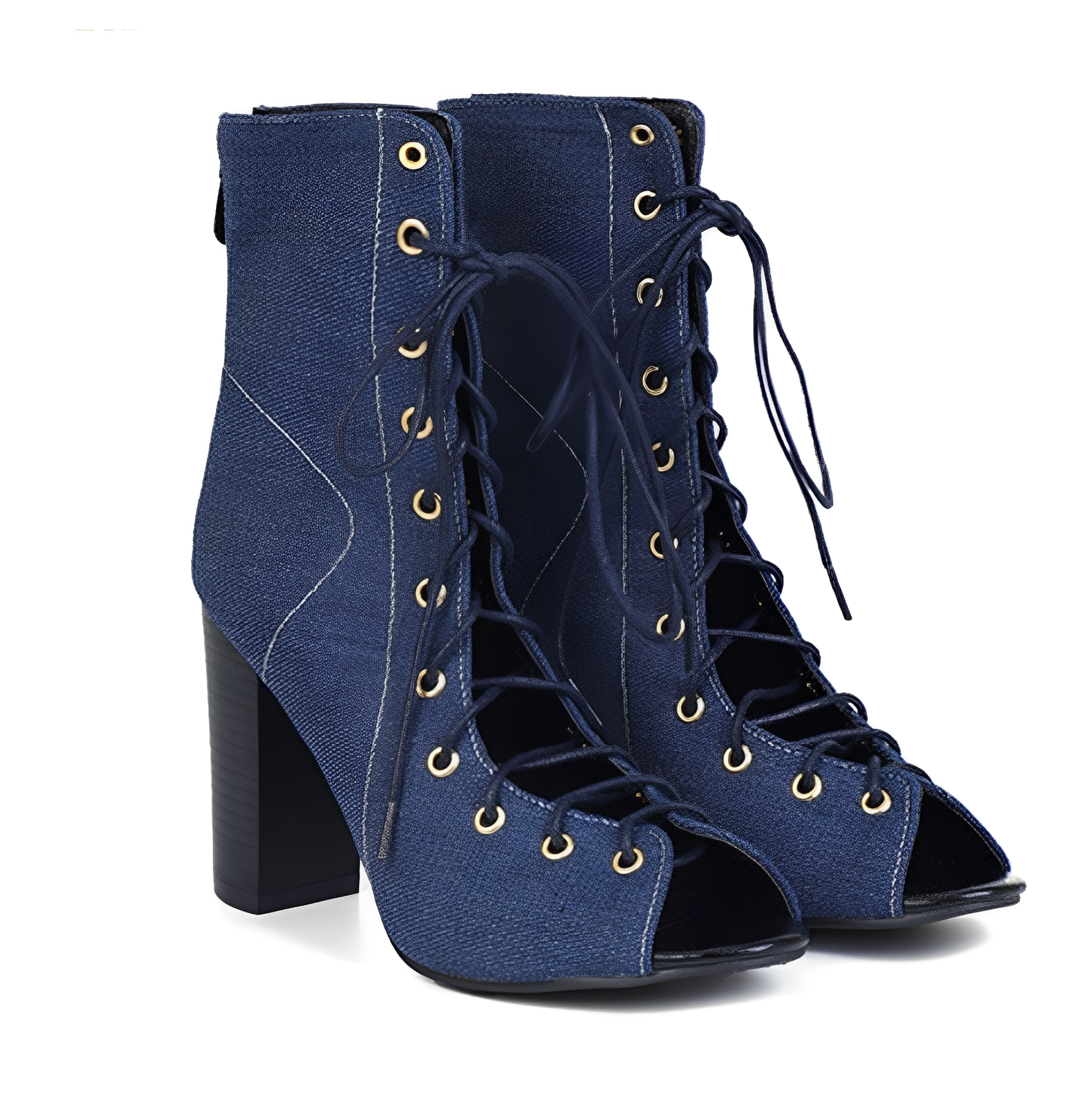 Summer Chic Denim Boots Sandals - Lace-Up Ankle Boots with Peep Toe Design