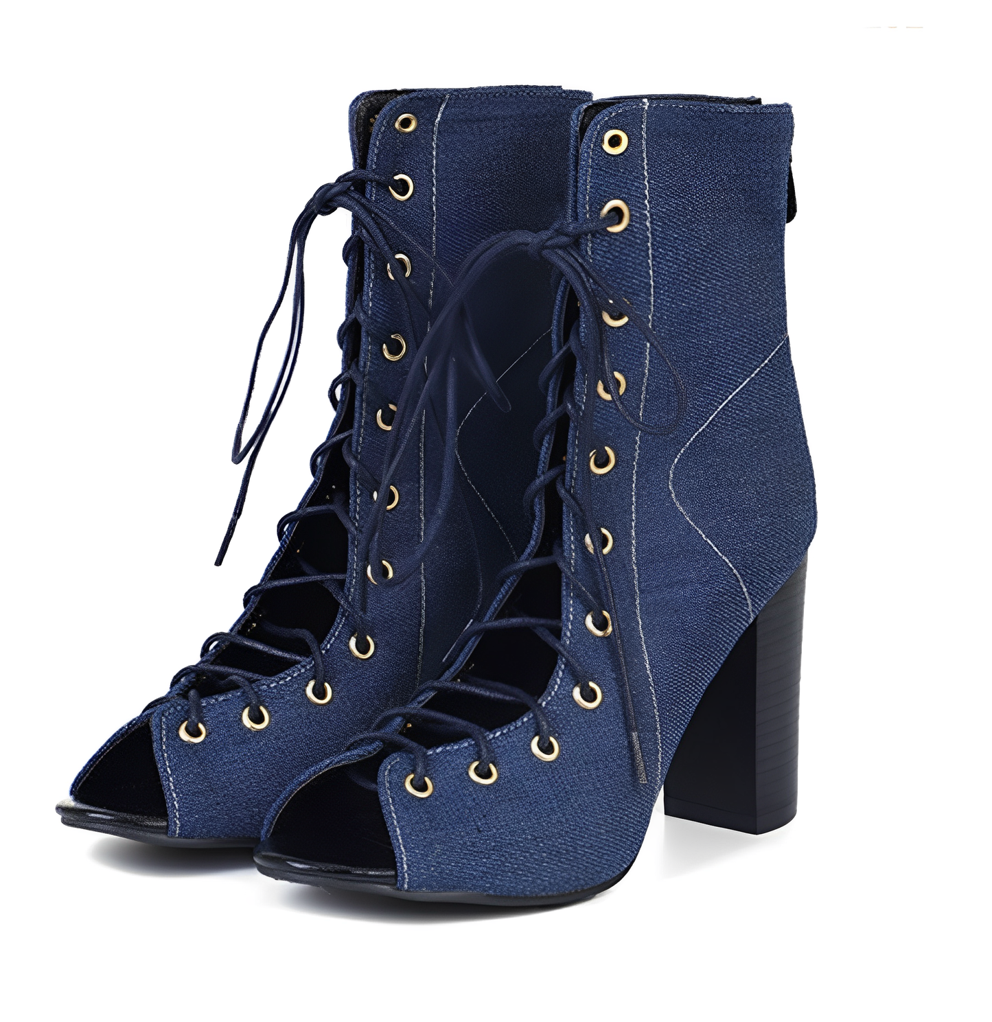 Summer Chic Denim Boots Sandals - Lace-Up Ankle Boots with Peep Toe Design