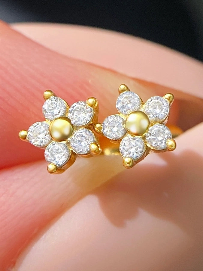 1 Pair 18K Gold Plated Silver Plated 925 Sterling Silver Zircon 925 Sterling Silver Earrings Flower Ear Studs