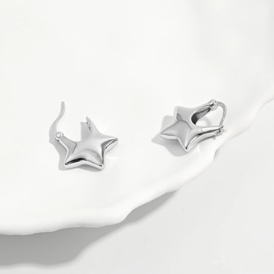 1 Pair White Gold Plated 925 Sterling Silver 925 Sterling Silver Earrings Star Earrings