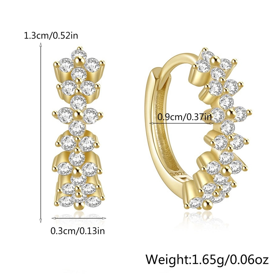 K Gold Plated White Gold Plated 925 Sterling Silver Zircon 925 Sterling Silver Earrings Geometric Flower Hoop Earrings