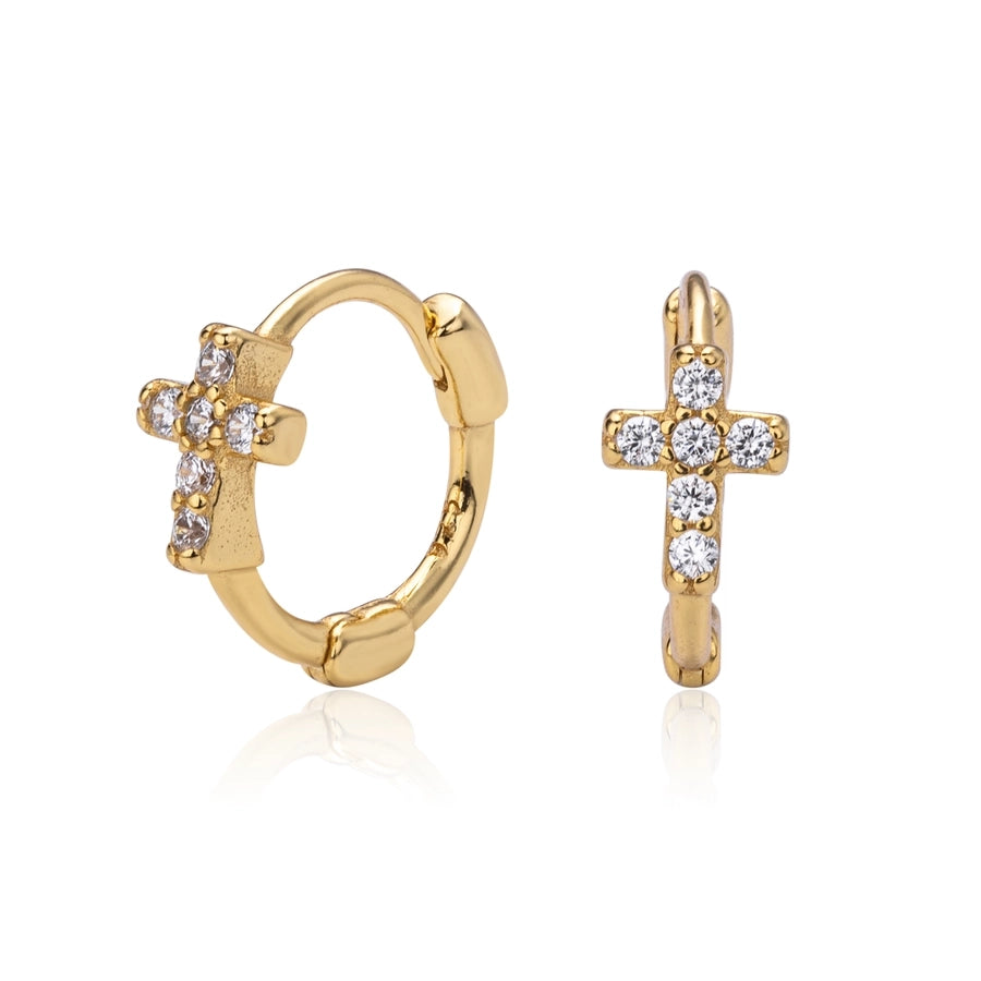 1 Pair 18K Gold Plated White Gold Plated Rhodium Plated 925 Sterling Silver 925 Sterling Silver Zircon 925 Sterling Silver Earrings Cross Earrings